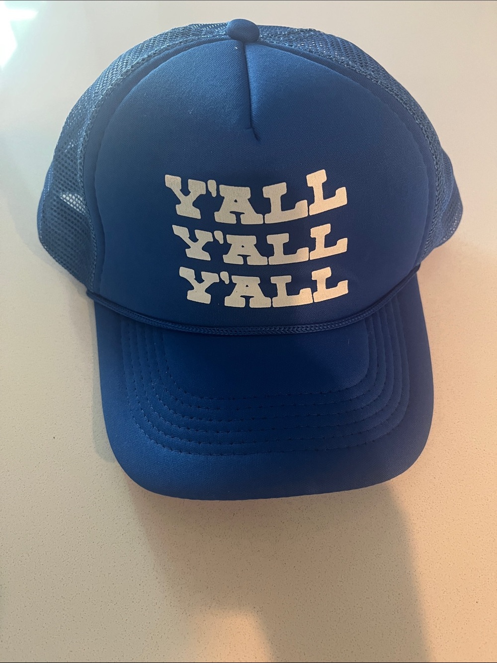 Blue 'Y'ALL' Mesh Trucker Cap-American Express